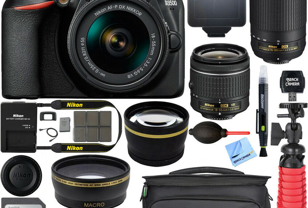 Cámara réflex digital Nikon D3500 con lente AF-P DX 18-55 mm y lente 70-300 mm Paquete de accesorios de 16 GB