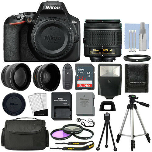Cámara réflex digital Nikon D3500 negra + 3 lentes: lente VR de 18-55 mm + paquete de 32 GB